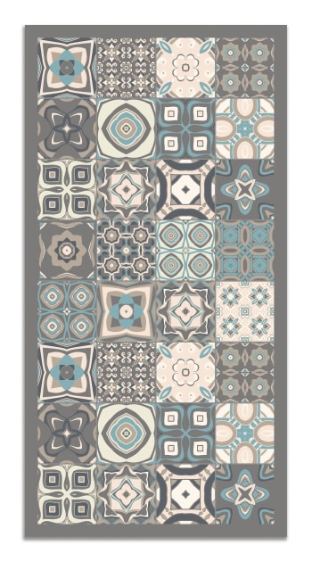 Tapis Vinyle Carreaux Ciment "Toledo Gris" - 80x150 Cm, Imperméable, Antidérapant, Pour Intérieur/Extérieur