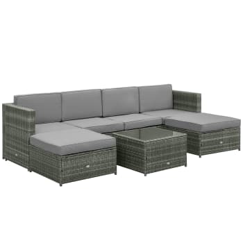 Set Giardino HAPPYGRILL 4 Pezzi In Rattan - Divano, 2 Poltrone E Tavolino Con Cuscini, Struttura In Acciaio, Per Esterni - 2