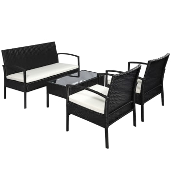 Set da giardino 4 pezzi in rattan pe con tavolino 2 poltrone e divano