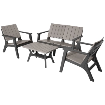 Set tavolino e sedie da giardino 4 pezzi in rattan pe grigio e nero