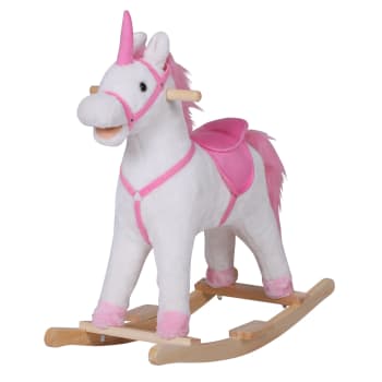 Cavallo a dondolo unicorno cavalcabile bambini in legno peluche rosa