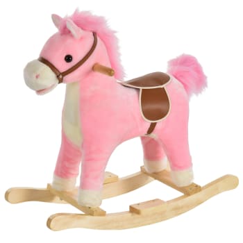 Cavallo a dondolo con suoni realistici per bambini peluche rosa