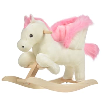 Cavallo a dondolo per bambini con suoni in legno di pioppo rosa bianco