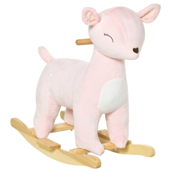 Cavallo a dondolo a forma di cervo per bambini con suoni peluche rosa