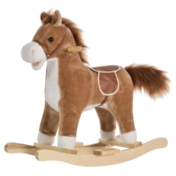 AIYAPLAY Cavallo a Dondolo in Peluche con Suoni, Gioco per Bambini da 2-5 Anni con Animale di Peluche Incluso, Base in Legno e Struttura in Acciaio, Grigio