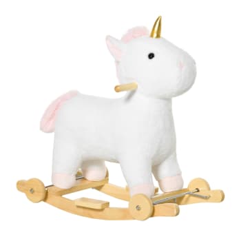Cavallo a dondolo 2 in 1 a unicorno con suoni peluche bianco