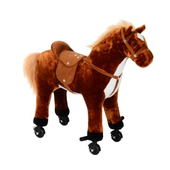 Cavallo per i bambini con ruote suono peluche marrone