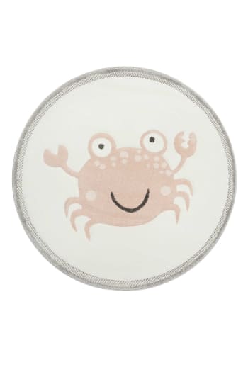 Crab - Tapis rond motif petit crabe rose sur fond beige 80 D