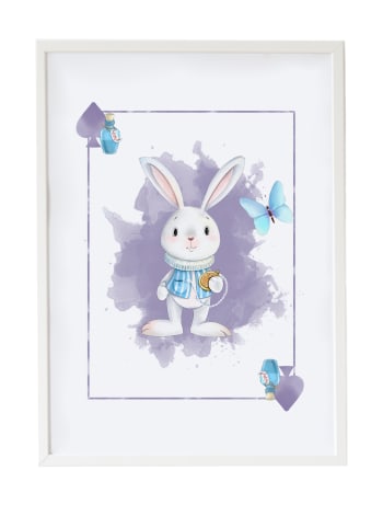 DECOWALL - Stampa coniglio in cartoncino bianco incorniciato 43X33 cm
