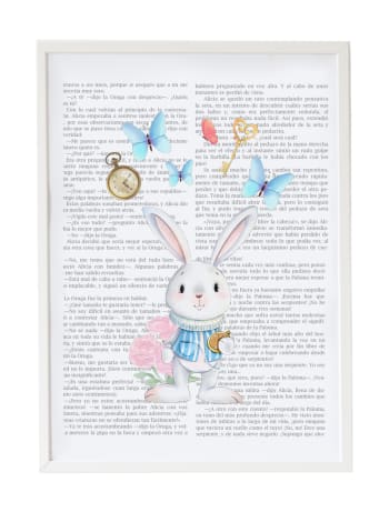 DECOWALL - Impression l'histoire du lapin encadrée en bois blanc 43X33 cm