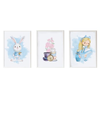 DECOWALL - Confezione Alice Rabbit con cornice in legno bianco 43X33 cm