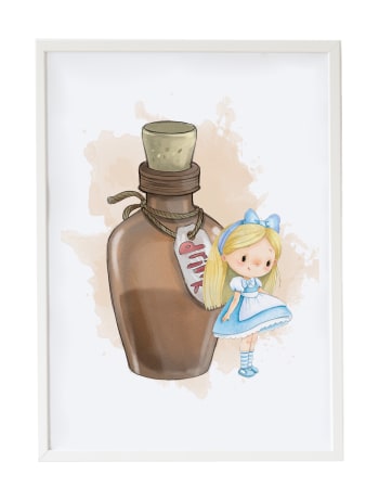 DECOWALL - Alice potion 2 stampa su legno bianco incorniciata 43X33 cm