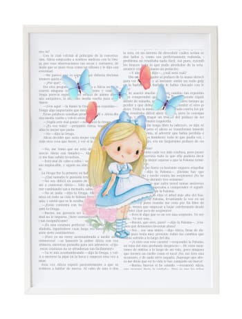 DECOWALL - Impression l'histoire d'Alice encadrée en bois blanc 43X33 cm