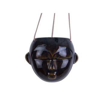 Mask - Cache-pot rond à suspendre en céramique h.18cm brun foncé