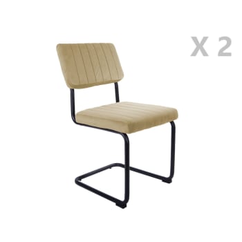 Keen - Lot de 2 chaises design effet velours beige