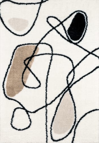 LASSO - Tapis salon abstrait beige, noir et ivoire - 120x160 cm