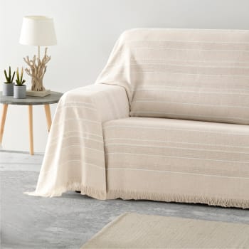 Manta para Cama Algodon. Plaid Sofa Suave Transpirable. Mantas para Sofa  Modelo Sarga. Grande 240x240 cm. Color Beige-Gris