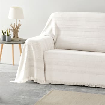 Manta plaid para sofá liso de algodón beige - BLANCO NUMERO UNO
