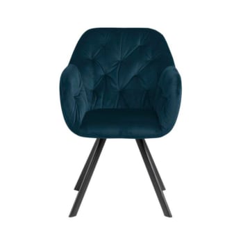 Lolette - Chaise moderne en velours matelassé bleu