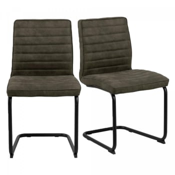 Glow - Lot de 2 chaises en simili et métal noir vert