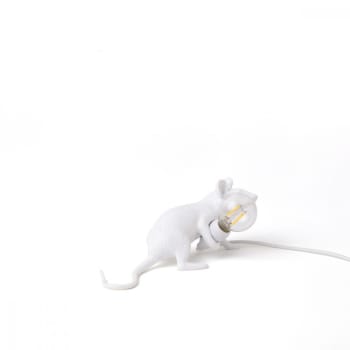 Souris - Lampe de table souris couchée résine blanc