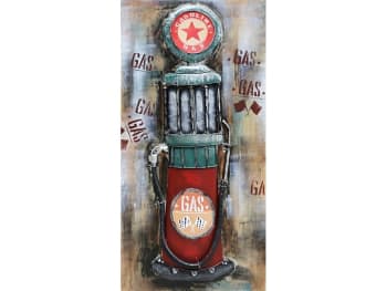MÉTAL BRASS - Tableau relief en métal pompe à essence vintage 120x60
