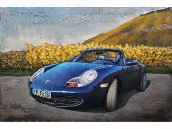 MÉTAL BRASS - Tableau relief en métal porsche à la campagne 120x80