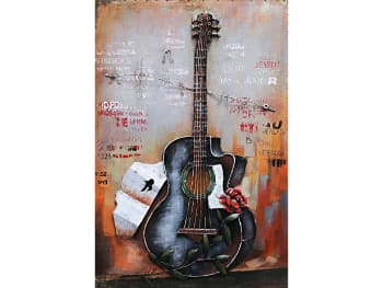 MÉTAL BRASS - Tableau relief en métal guitare noire 90x60