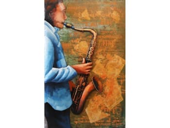 MÉTAL BRASS - Tableau relief en métal saxophoniste 110x70