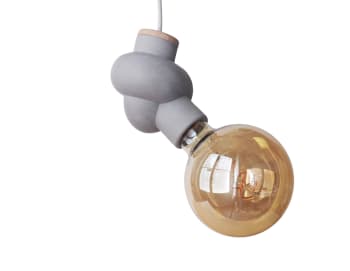 NOEUD - Lámpara colgante de hormigón y madera cordón blanco bombilla Edison