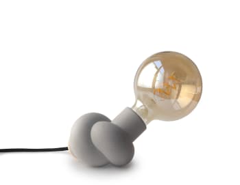 NOEUD - Lampe à poser en béton et bois cordon noir ampoule LED edison