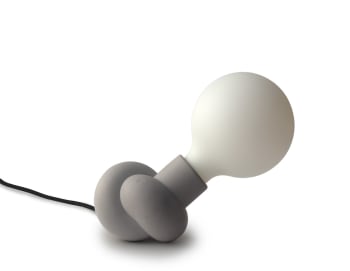NOEUD - Lampe à poser en béton et bois cordon noir ampoule LED porcelaine