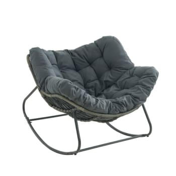 Fauteuil de jardin à bascule en résine tressée coussin gris