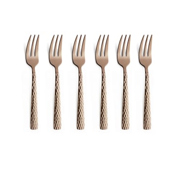 Set 6 forchette dolce acciaio inossidabile manico effetto legno PINO  SBIANCATO