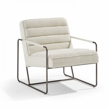 Fauteuil design au meilleur prix, Fauteuil cosy blanc GOTHY tissu bouclette  / Pieds métal noir