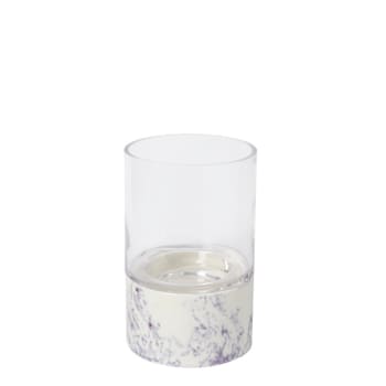 MARNO - Photophore décoratif en grès blanc et violet H23