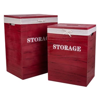 Cestos ropa de madera set 2 piezas Rojo 40x30x54-34x26x47h cm
