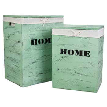 Cestos ropa de madera set 2 piezas Verde 40x30x54-34x26x47h cm