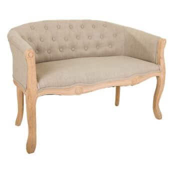 Sofa de madera y tapizado, madera de caucho, 100% poliéster beige