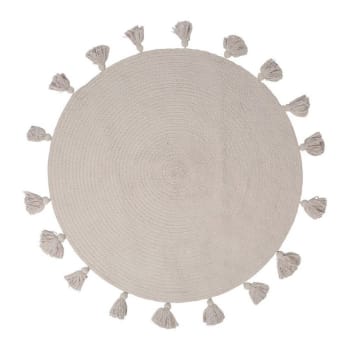 Tapis rond pompons gris coton D90cm