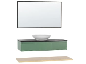 Zaragoza - Mueble de baño con espejo verde madera clara negro