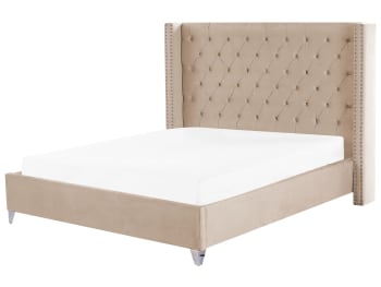 Lubbon - Letto matrimoniale velluto beige e argento 180 x 200 cm