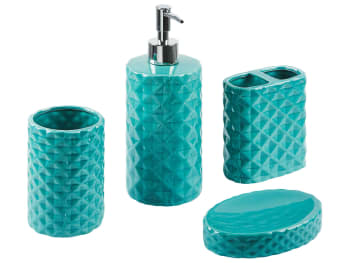 Conjunto de 4 accesorios de baño de vidrio verde plateado