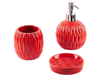 Belem - Lot de 3 accessoires de salle de bains en céramique rouge