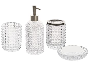 Tapia - 4 accessoires de salle de bains en céramique transparente