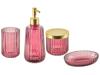 Cardena - Conjunto de accesorios de baño en vidrio rosa