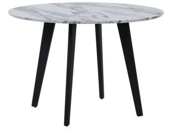 Tavolo da pranzo in vetro effetto marmo bianco e metallo color ottone e  nero per 5/6 persone Ø 120 cm Phea