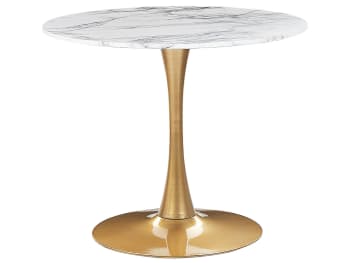 Boca - Tavolo da pranzo tondo effetto marmo bianco e oro ⌀ 90 cm