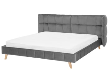 Letto matrimoniale contenitore velluto grigio 180 x 200 cm Lubbon