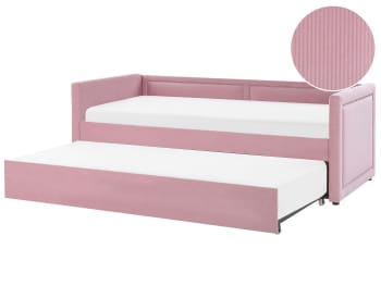 Mimizan - Lit gigogne en tissu rose 90x200